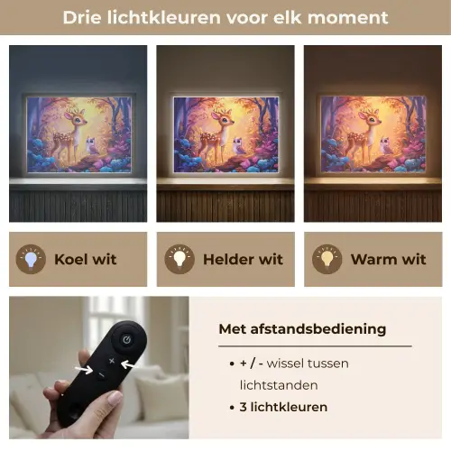 Hertje - Uil - Fantasie - Bos Light Box met batterij (Wandlamp kind) middel -USP_lichtkleurNL