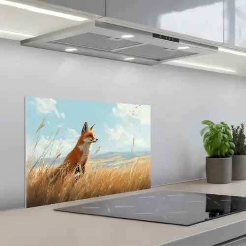 Vos - Gras - Wolken - Oranje keuken achterwand spatscherm klein -3d_schuin