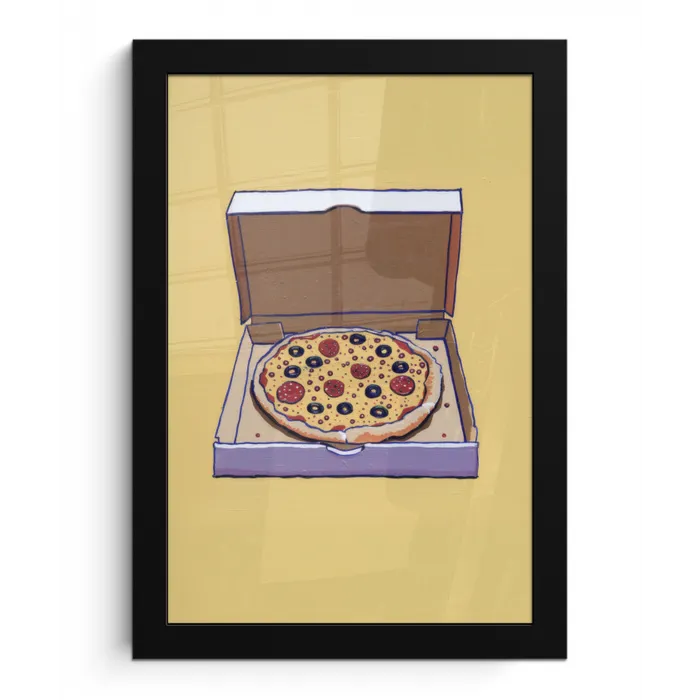 Pizza - Doos - Salami - Illustratie fotolijst zwart zonder passe partout klein -3d