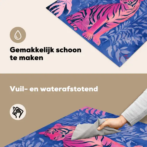 Tijger - Roze - Bladeren - Jungle Inductie beschemer met haakjes middel -ky-schoon-nl