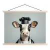 Koe - Zwart - Wit - Kok textielposter latten blank klein -3d