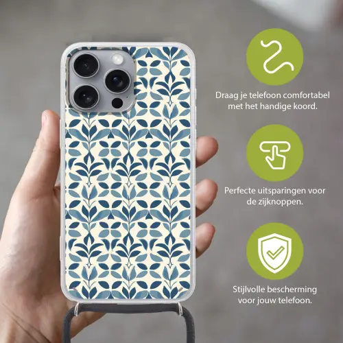 Flora - Modern - Blauw Hoesje iPhone 16 Pro Max met koord klein 804 -sfeer2_NL