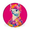 Lama - Kimono - Bloemenkrans - Felroze Wandcirkel aluminium klein -3d