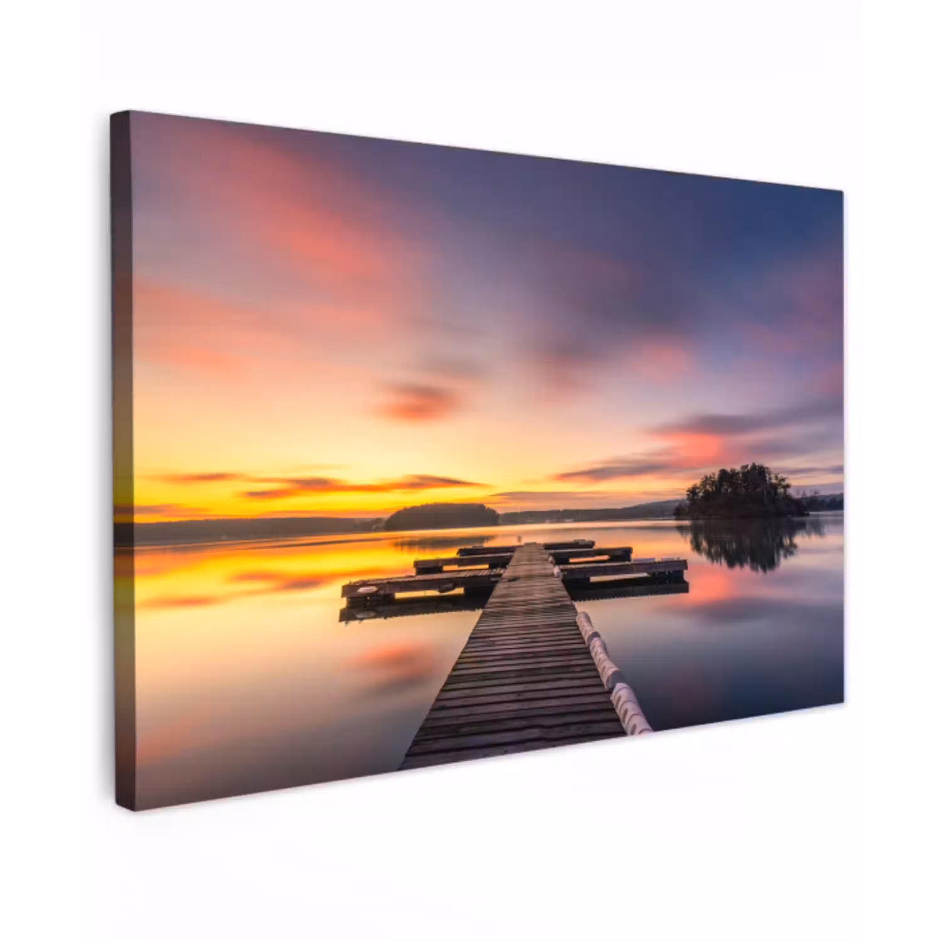 Steiger - Zonsondergang - Water - Zee - Reflectie Tuinposter op houten frame 2 cm dik klein -3d