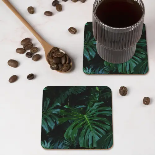 Monstera -  Inductie beschermer - Bladeren - Tropical - Afdekplaat voor kookplaat onderzetter kurk middel -sfeer2