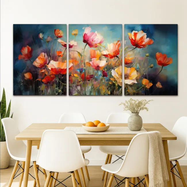 Meerluik schilderij - 3 luiken - Bloemen - Kleurrijk - Abstract