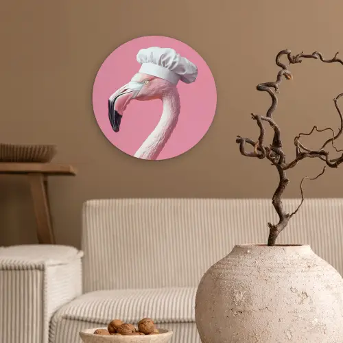 Flamingo - Roze - Koksmuts - Vogel Wandcirkel kunststof plaat 5mm dik klein -sfeer1