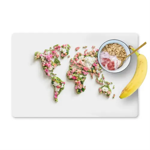 Wereldkaart - Bloemen - Subtiel Placemat vinyl groot -zzzproduct_Kitchenyeah-website
