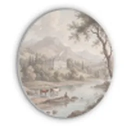 Landhuis - Rivier - Vee Akoestische PET Vilt - Rond klein -3d