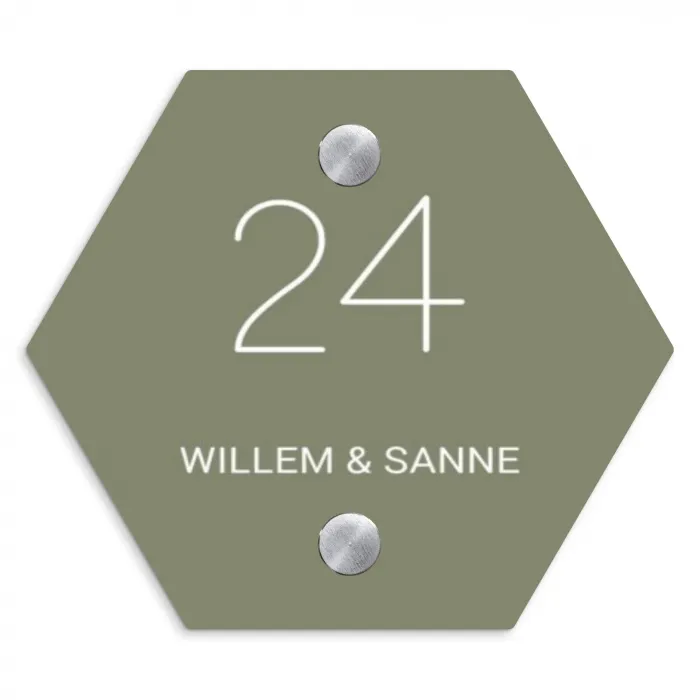Olijfgroen - Klassiek Naambord Hexagon klein -3d