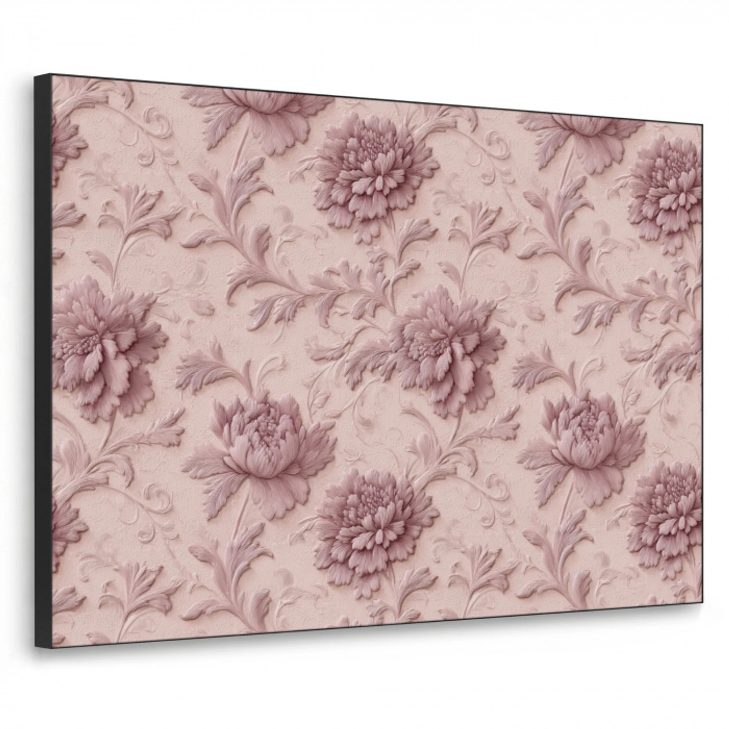 Reliëf - Pioenrozen - Roze Textielframe zwart klein 947 -3d