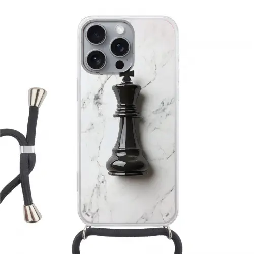 Schaakstuk - Koning - Zwart - Marmer Hoesje iPhone 16 Pro Max met koord klein -3d