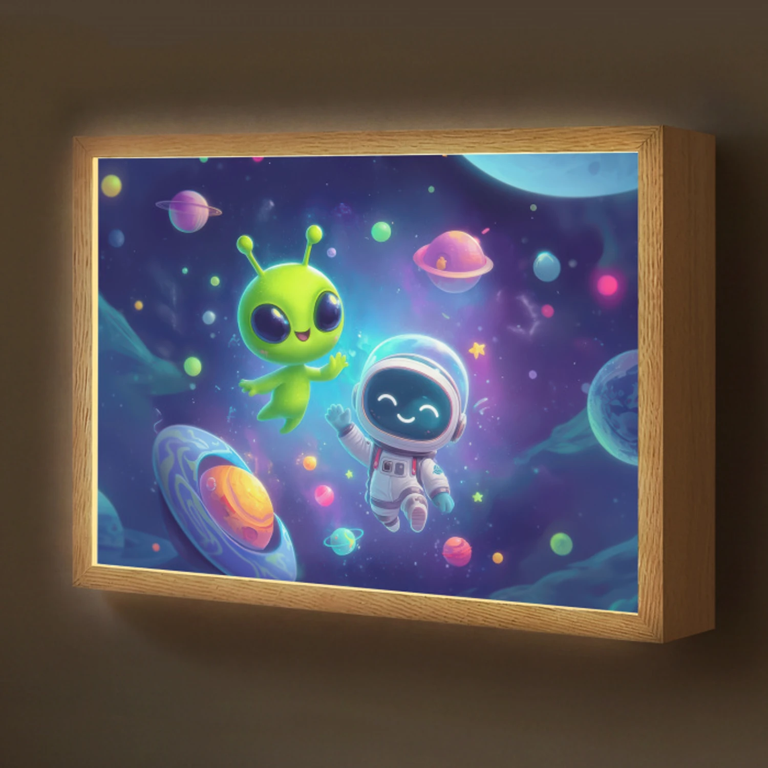 Alien - Astronaut - Ruimte - Planeten Light Box met batterij (Wandlamp kind) middel -z3d_website