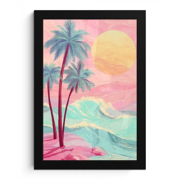 Palmbomen - Golven - Zee fotolijst zwart zonder passe partout klein -3d