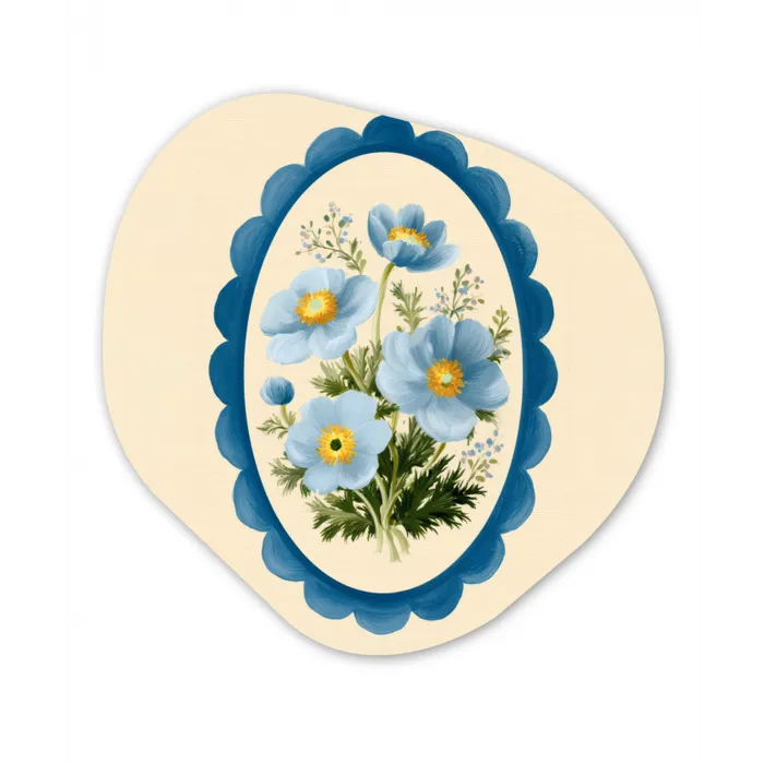Lijst - Bloemen - Lichtblauw - Illustratie Wandcirkel Organisch Plexiglas middel -3d