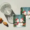 Sneeuwpop - Kerstsneeuw - Groen - Rood onderzetter kurk middel -sfeer4