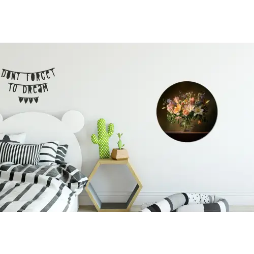 Glazen - Bloemen - Boeket - Kleuren Wandcirkel aluminium klein -kinderkamer