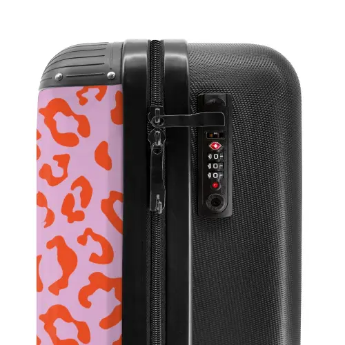 Dierenprints - Panterprint koffer in oranje en lichtroze NBS - Handbagage koffer - Kinderen Unisex middel -slot