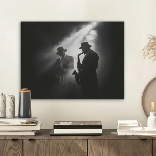 Saxofonisten - Hoeden - Rook - Licht PET vilt klein -sfeer1