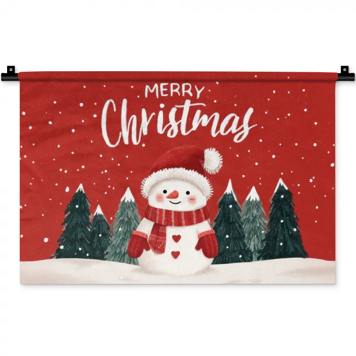 Kerstgroet - Sneeuw - Rood Wandkleed katoen klein -zz3d