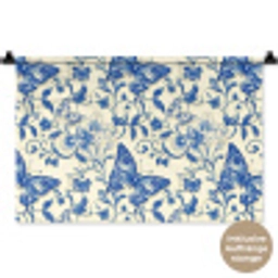 Vlinders - Bloemen - Blauw - Botanisch Wandkleed katoen klein 269 -t3d_DE