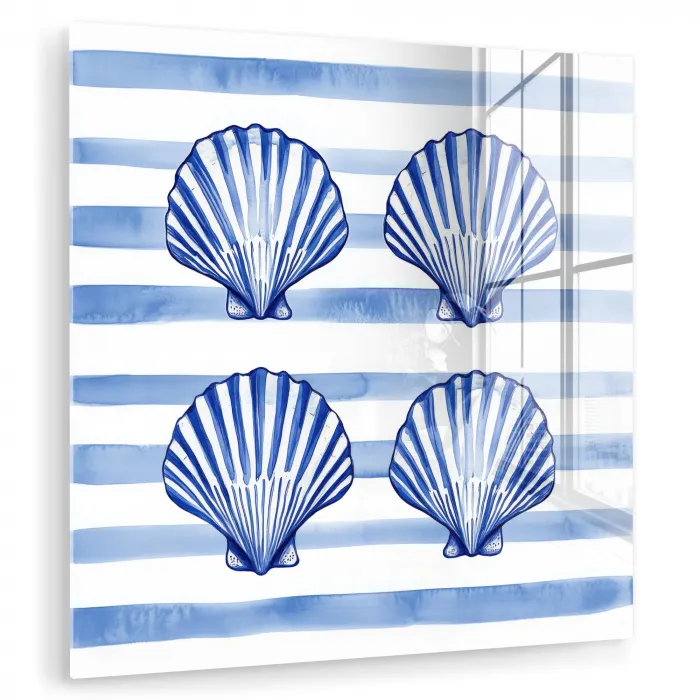 Vier schelpen - Blauw - Wit - Strepen plexiglas 5mm klein -zzzproduct_nieuw