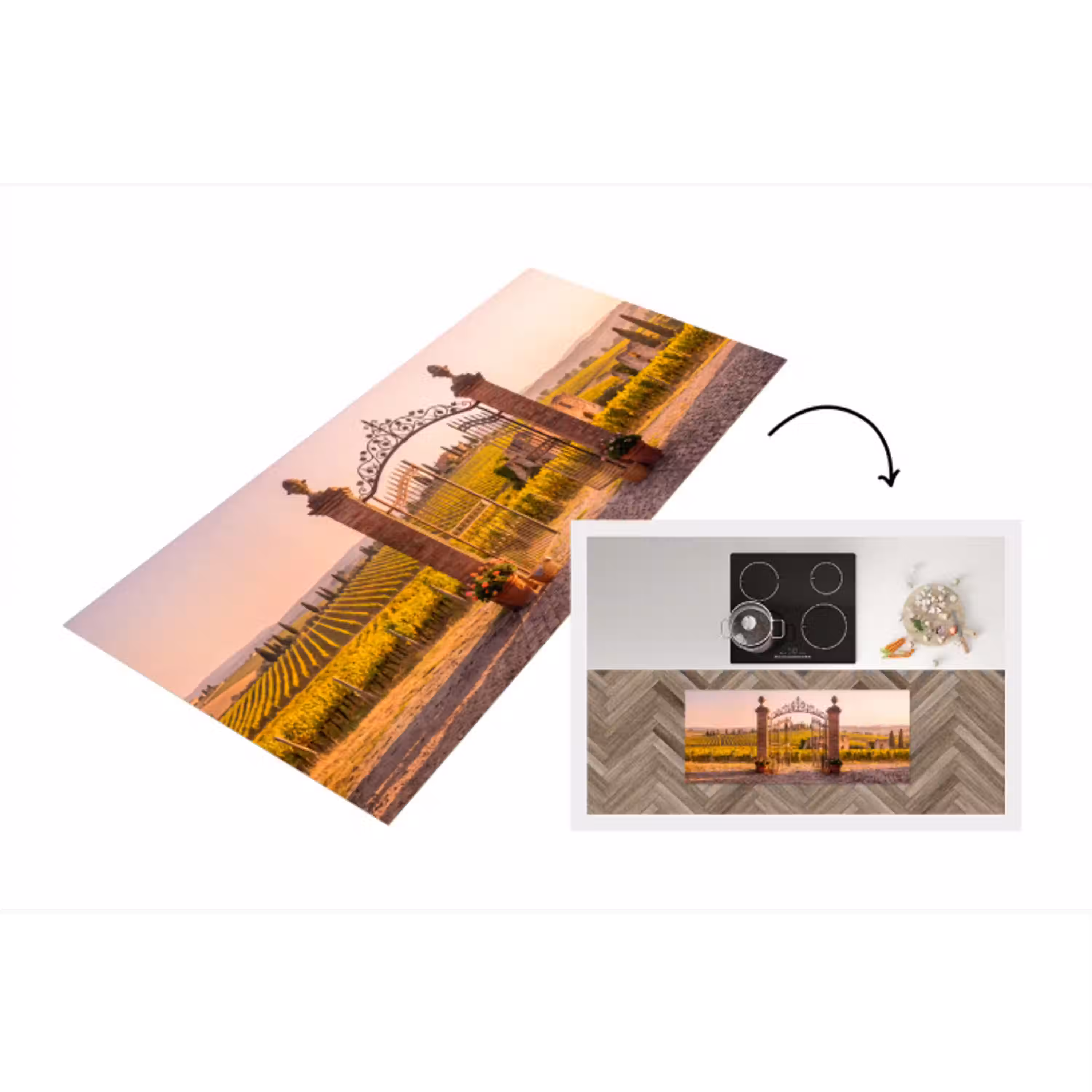 Poort - Landschap - Platteland - Zonlicht - Warm Keukenloper - keukenmat middel -3d