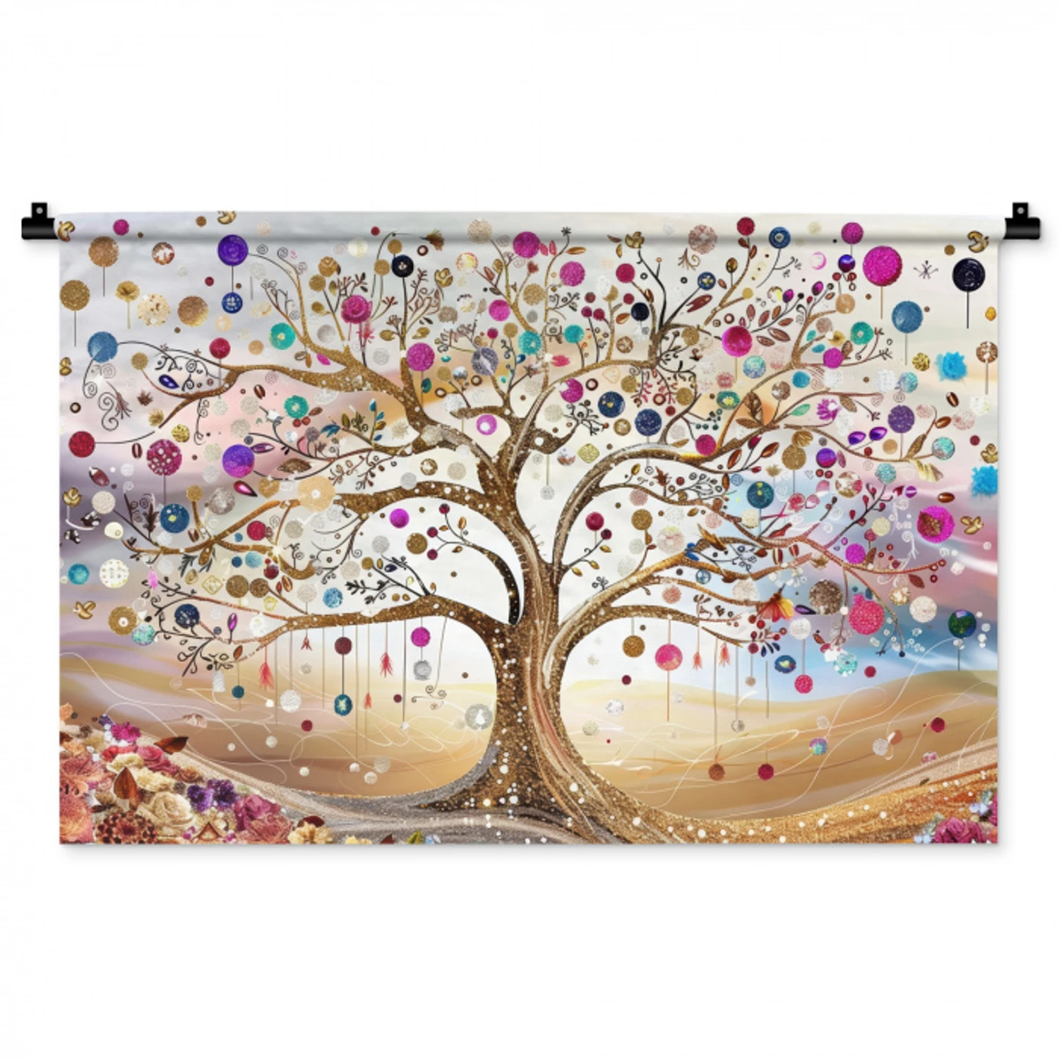 Levensboom - Goud - Kleurrijk - Abstract - Aesthetic Wandkleed katoen middel -zz3d