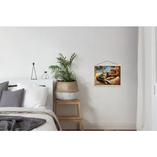 Kat - Kerst - Winter - Dier textielposter latten blank klein -woonkamer