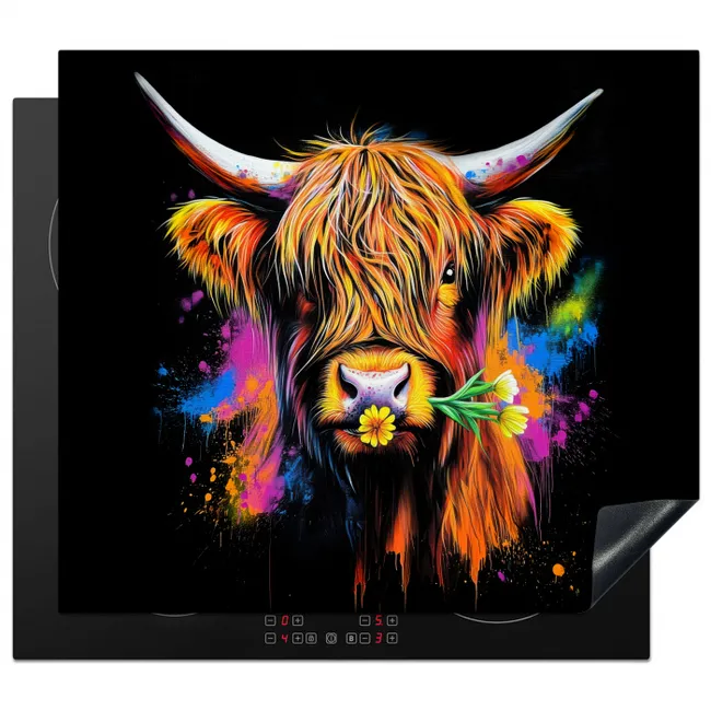 Induction hob protector - Scottish Highlander - Graffiti - Colorful - Flower - Animals