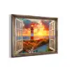 Doorkijk - Raam - Vuurtoren - Zonsondergang - Strand aluminium wit klein -3d