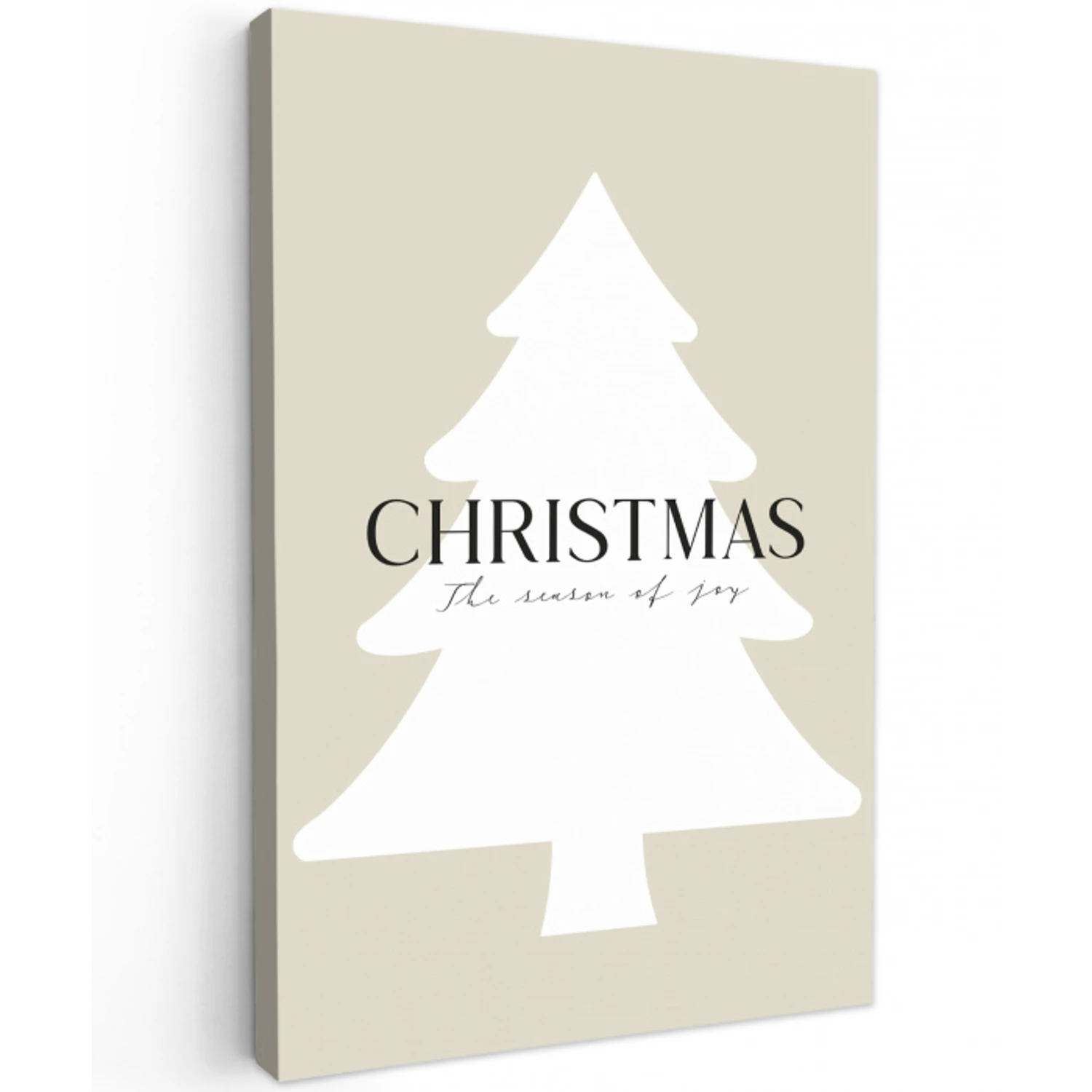 Kerstboom - Japandi - Christmas - Beige Tuinposter op houten frame 2 cm dik klein -3d
