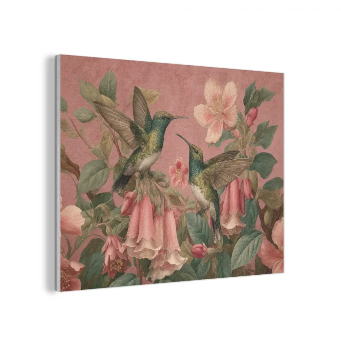 Kolibries - Bloemen - Groen - Roze PET vilt klein -3d