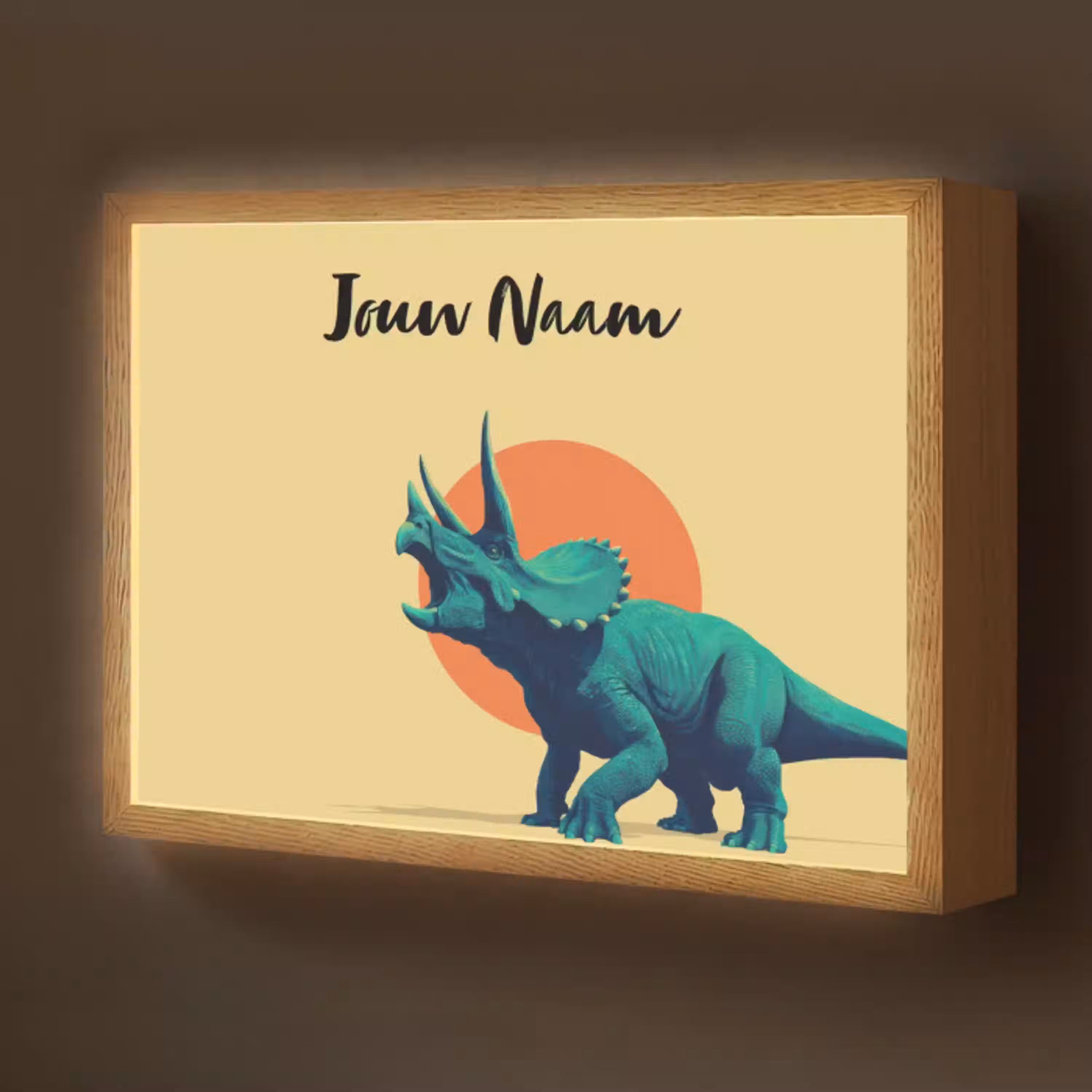Triceratops - Hoorns - Cirkel - Oranje Light Box met batterij (Wandlamp kind) middel -z3d_website