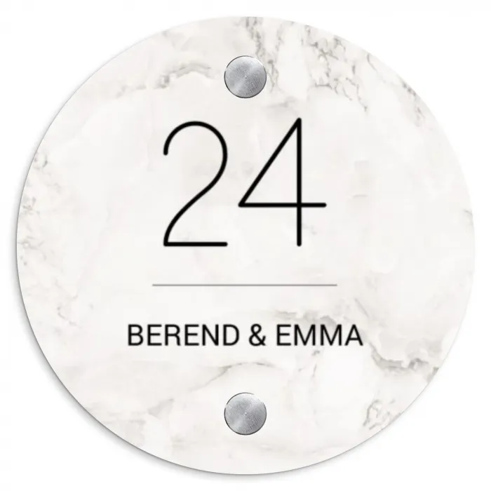 Wit marmer - Klassiek Naambord Rond klein -3d