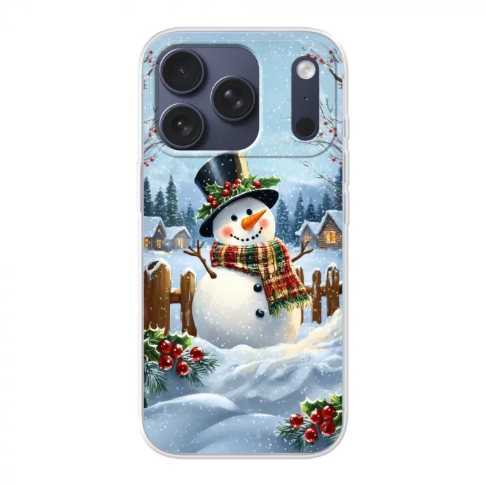 Sneeuwpop - Winterdorp - Kleurrijk Telefoonhoesje iPhone 17 Pro klein -3d