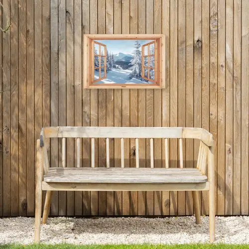 Doorkijk - Winterlandschap - Natuur - Berg - Bomen - Hout Tuinposter op houten frame 2 cm dik klein -sfeer4