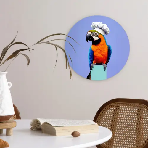 Papegaai - Koksmuts - Vogel - Leuk Wandcirkel kunststof plaat 5mm dik klein -sfeer4