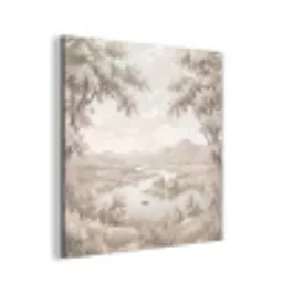 Rivierlandschap - Bergen - Natuur - Vintage - Beige aluminium wit klein -3d