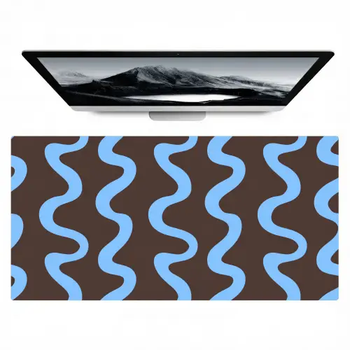 Kronkelende lijnen - Blauw - Bruin - Minimalistisch Muismat XXL klein 681 -zzz3d