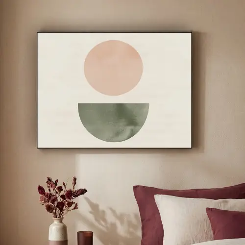 Modern - Roze - Groen - Natuur - Geometrisch - Vormen Textielframe zwart klein -sfeer1