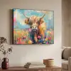 Schotse hooglander - Natuur - Kleurrijk - Bloemen Textielframe zwart klein -sfeer3