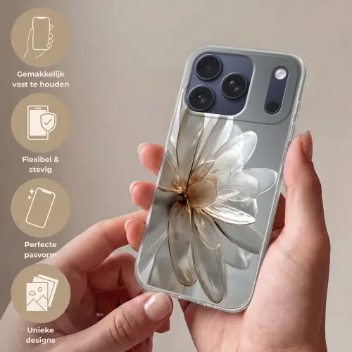 Bloem - Wit - Neutraal Telefoonhoesje iPhone 17 Pro klein -sfeer3_NL