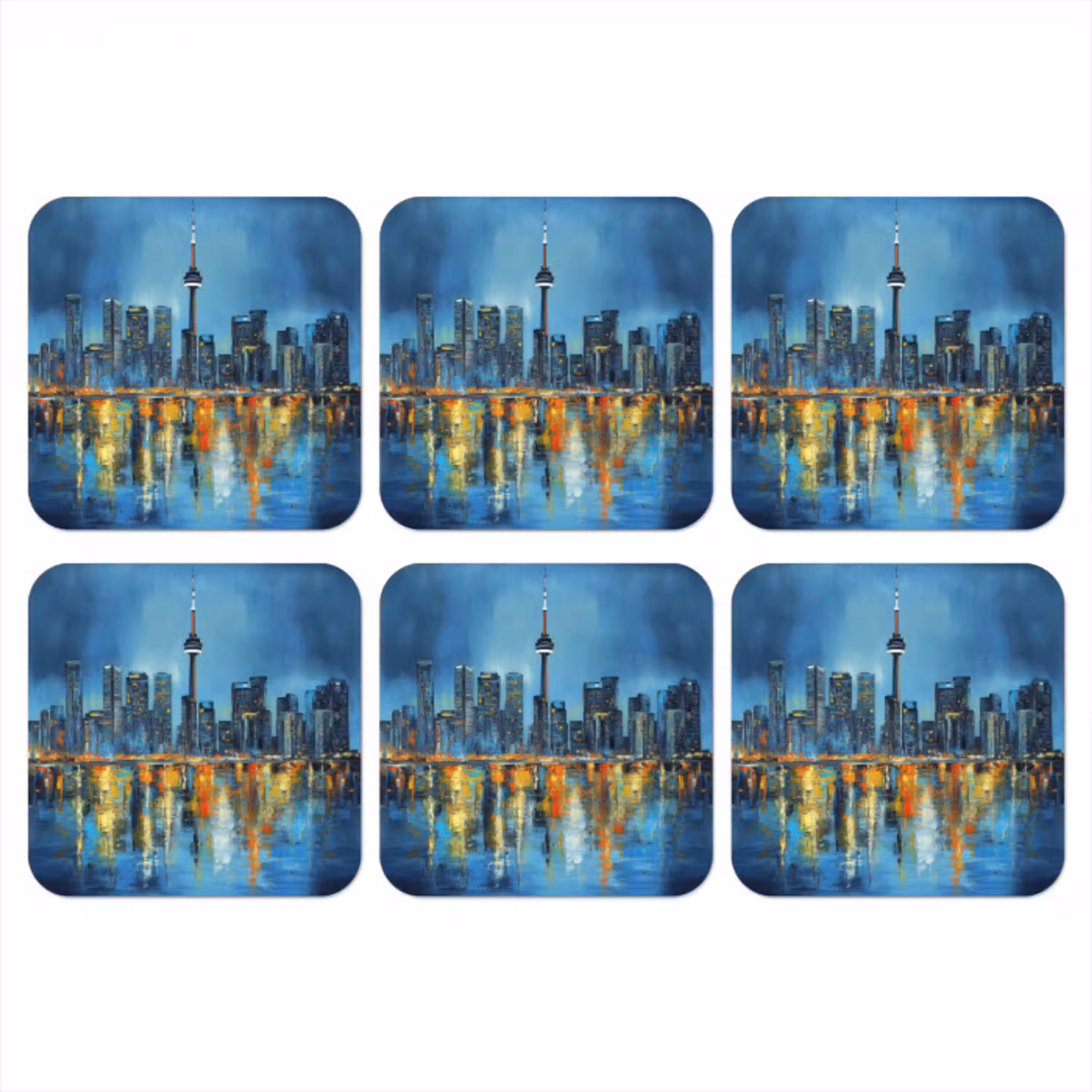 Skyline Toronto - Water - Stadslichten - Toren onderzetter kurk middel -3d