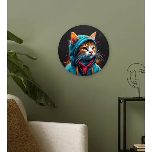 Graffiti - Kat - Zwart - Jas Wandcirkel kunststof plaat 5mm dik klein -sfeer3
