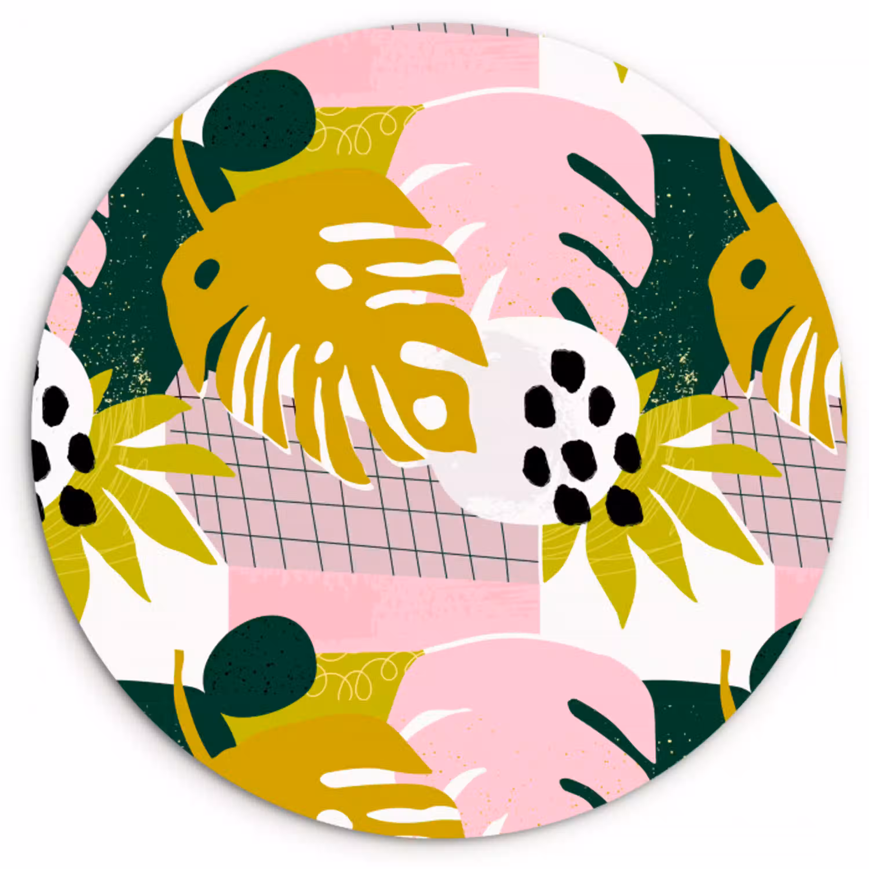 Tropisch - Bladeren - Jungle - Roze - Groen Wandcirkel plexiglas klein 852 -3d