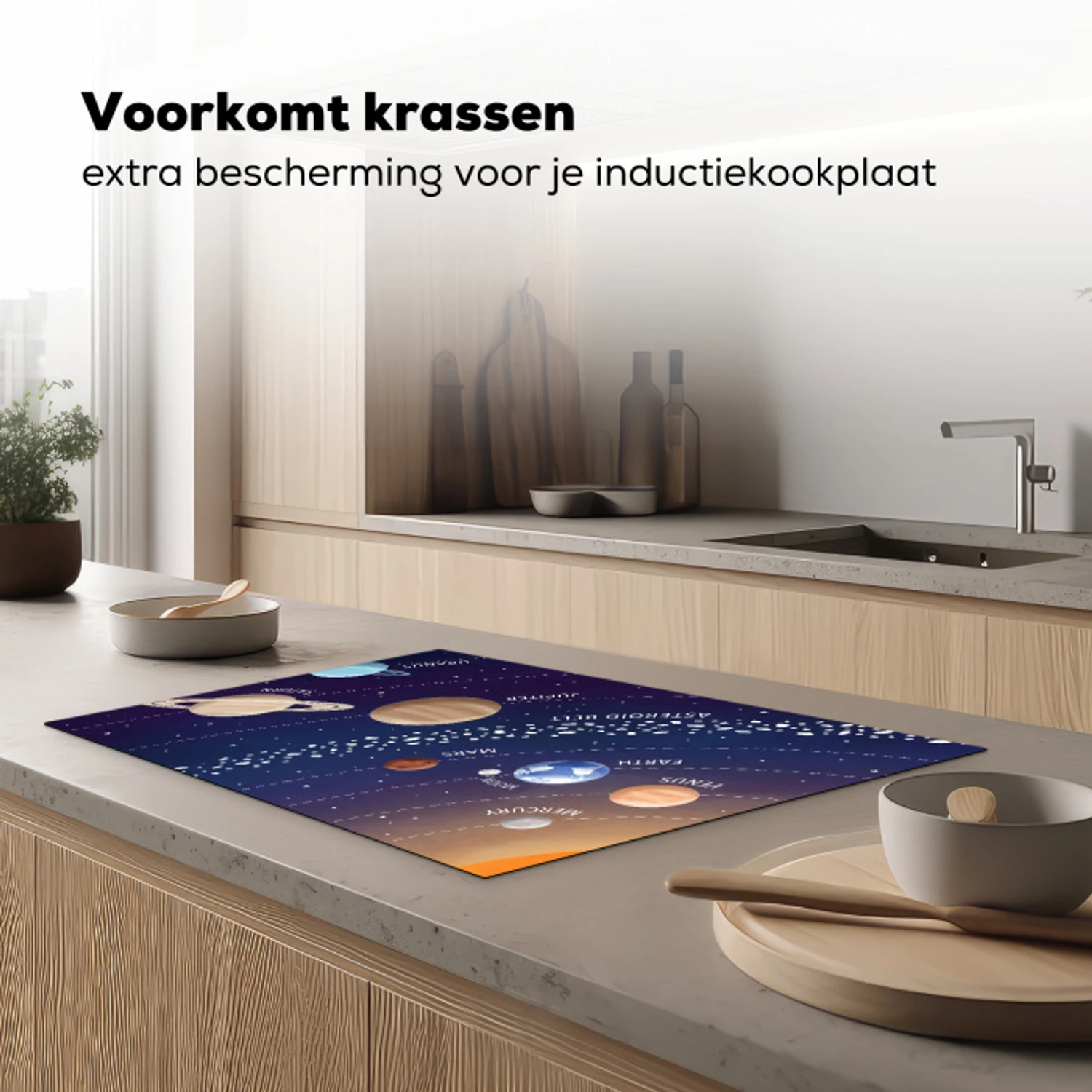 Planetenstelsel - Ruimte - Illustratie Inductie beschermer vinyl 3mm klein -sfeer1