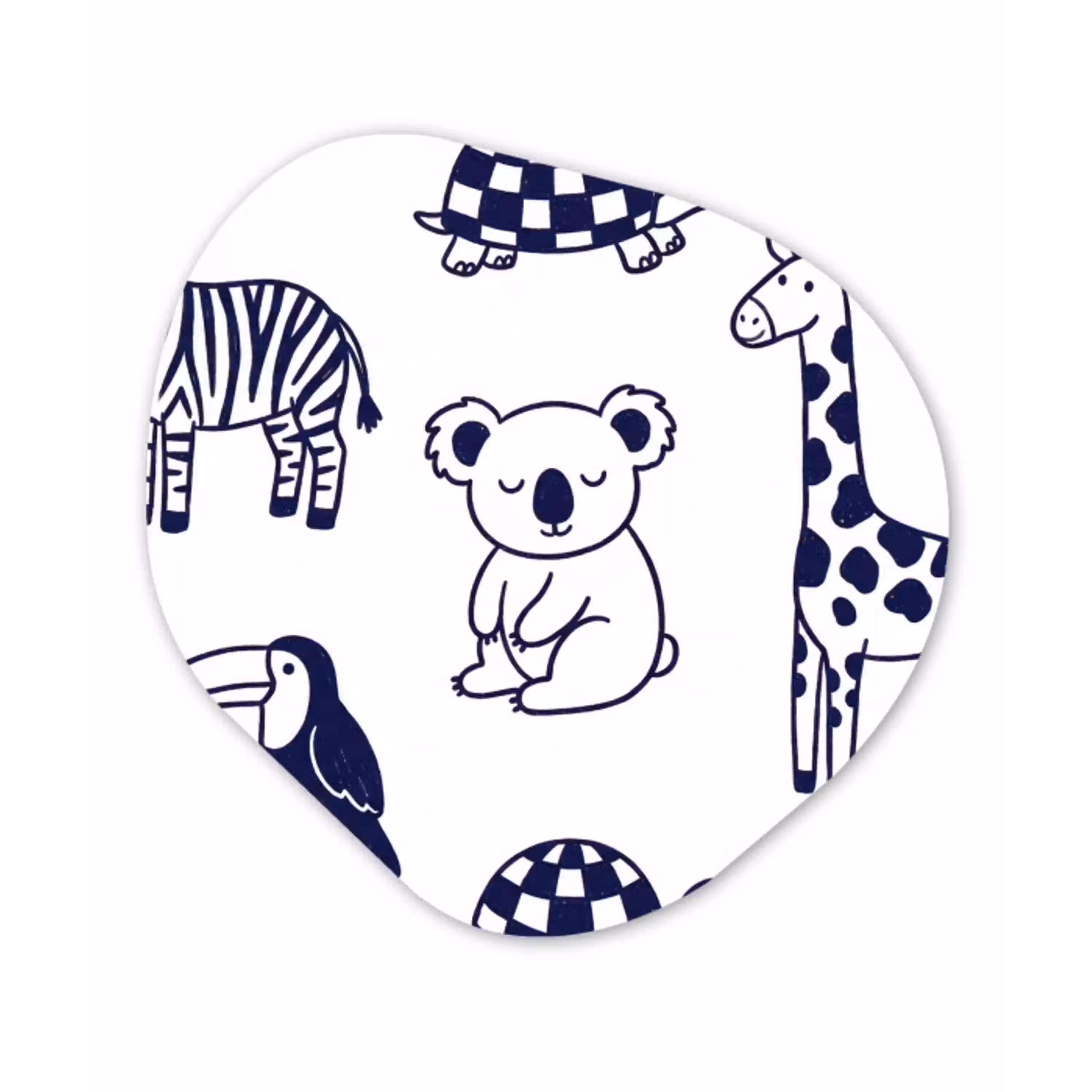 Dieren - Patroon - Kinderkamer - Grafisch - Wit-Blauw Wandcirkel Organisch Aluminium middel -3d