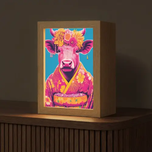 Koe - Bloemenkrans - Oorhangers - Kimono Light Box met kabel (Tafellamp) klein -z3d_website