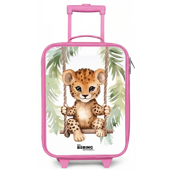 Luipaard welp op een schommel waterverf illustratie Kinderkoffer - Roze klein -zz3dotto